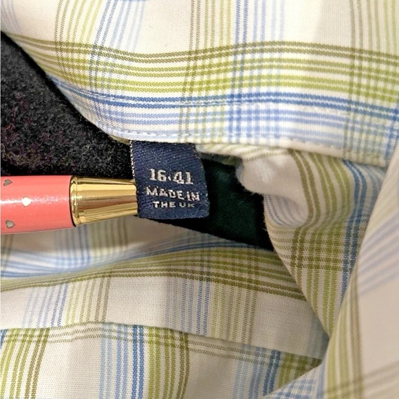 Burberry London Button-Down Dress Shirt Checked Men's Size 16 41 Cotton Logo - Picture 4 of 8